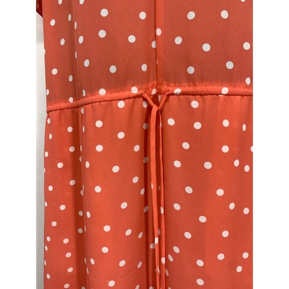 Maison Jules Dress Large Coral Polka Dot Shift V-Neck Ruffle Short Sleeve New - Picture 3 of 11